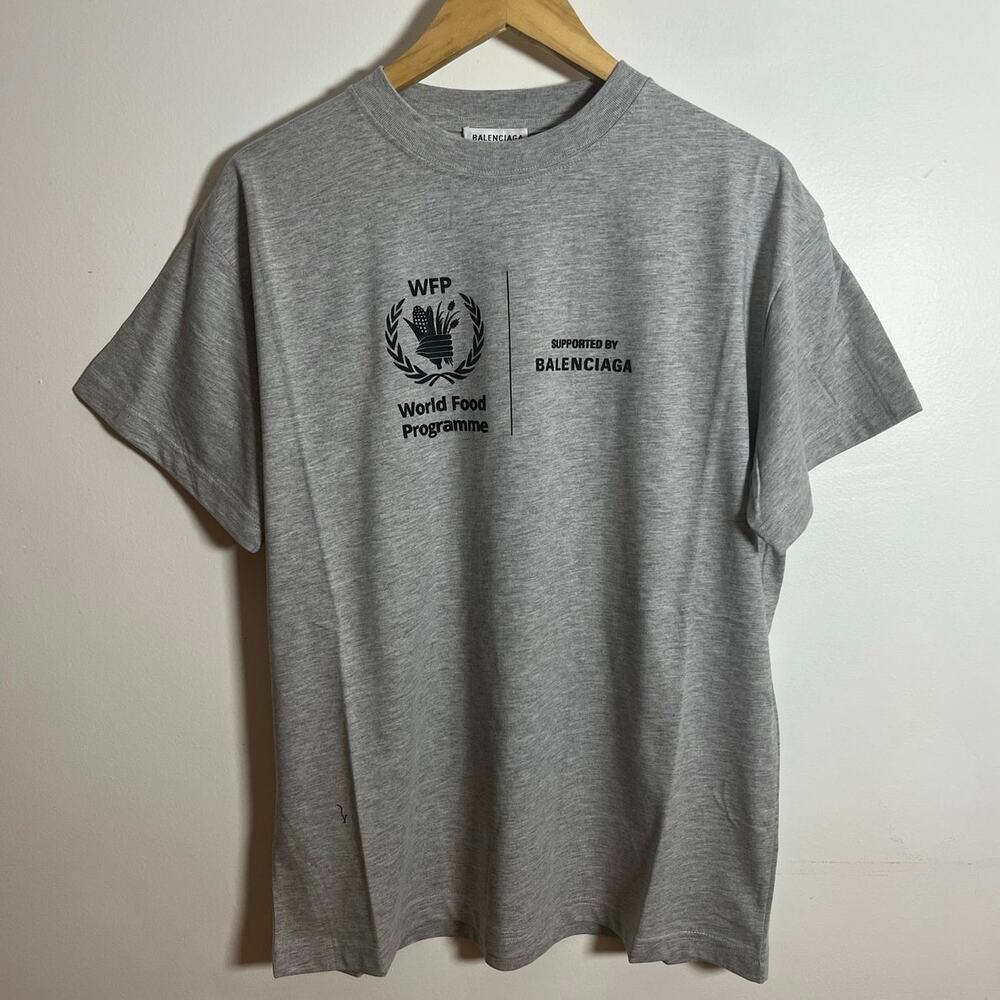 Balenciaga World Food Programme Logo Print Men's T-Shirt Gray Size M